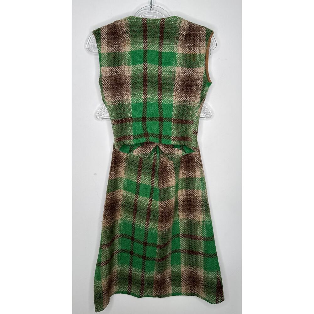 1970s Handmade Green Brown Plaid Skirt & Vest Set XXS - Picture 12 of 14